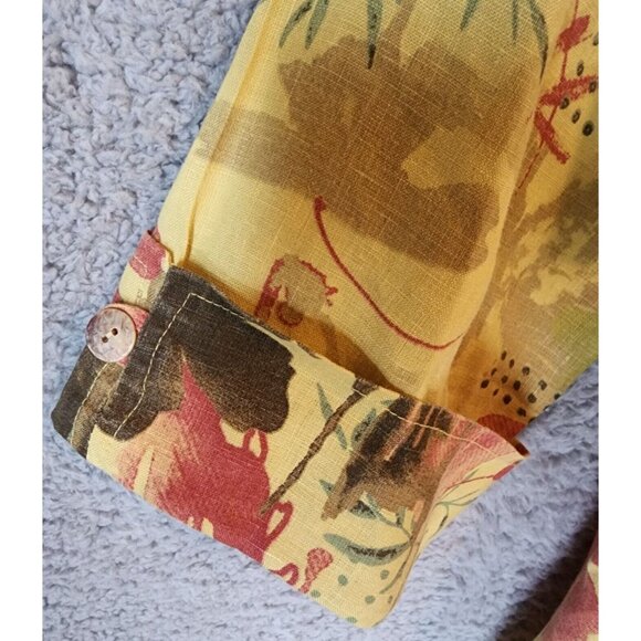 Click by Color Me Cotton Hi Low Jacket Top Yellow Floral 100% Linen Lagenlook M - Picture 5 of 11